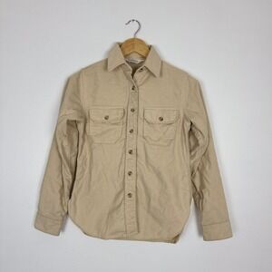 Woolrich Woman Vintage Tan Beige Cotton Button Up Shirt Women 7/8 Classic USA